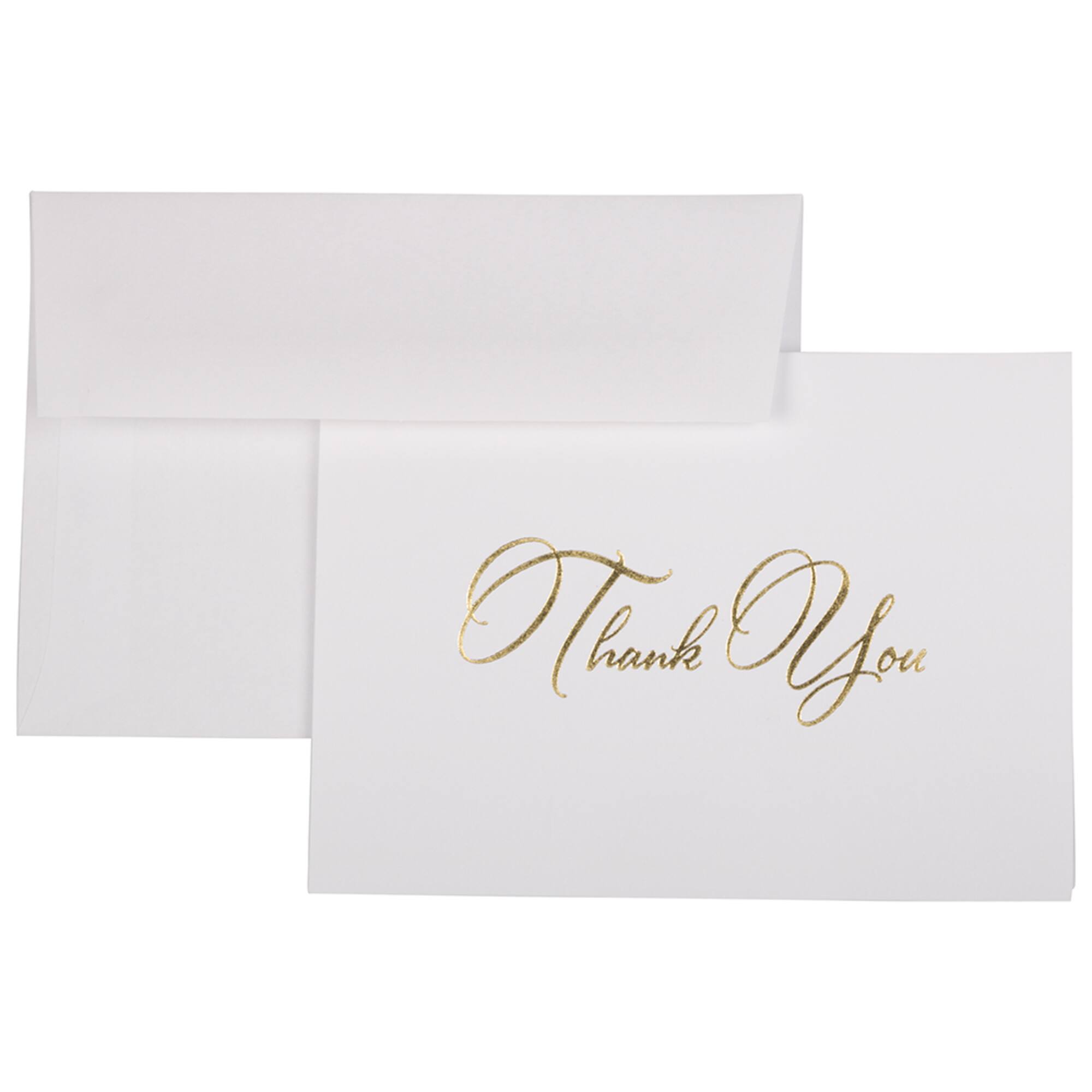JAM Paper 4.875" x 3.375" Bright White with Gold Script Thank You Cards & Envelopes Set